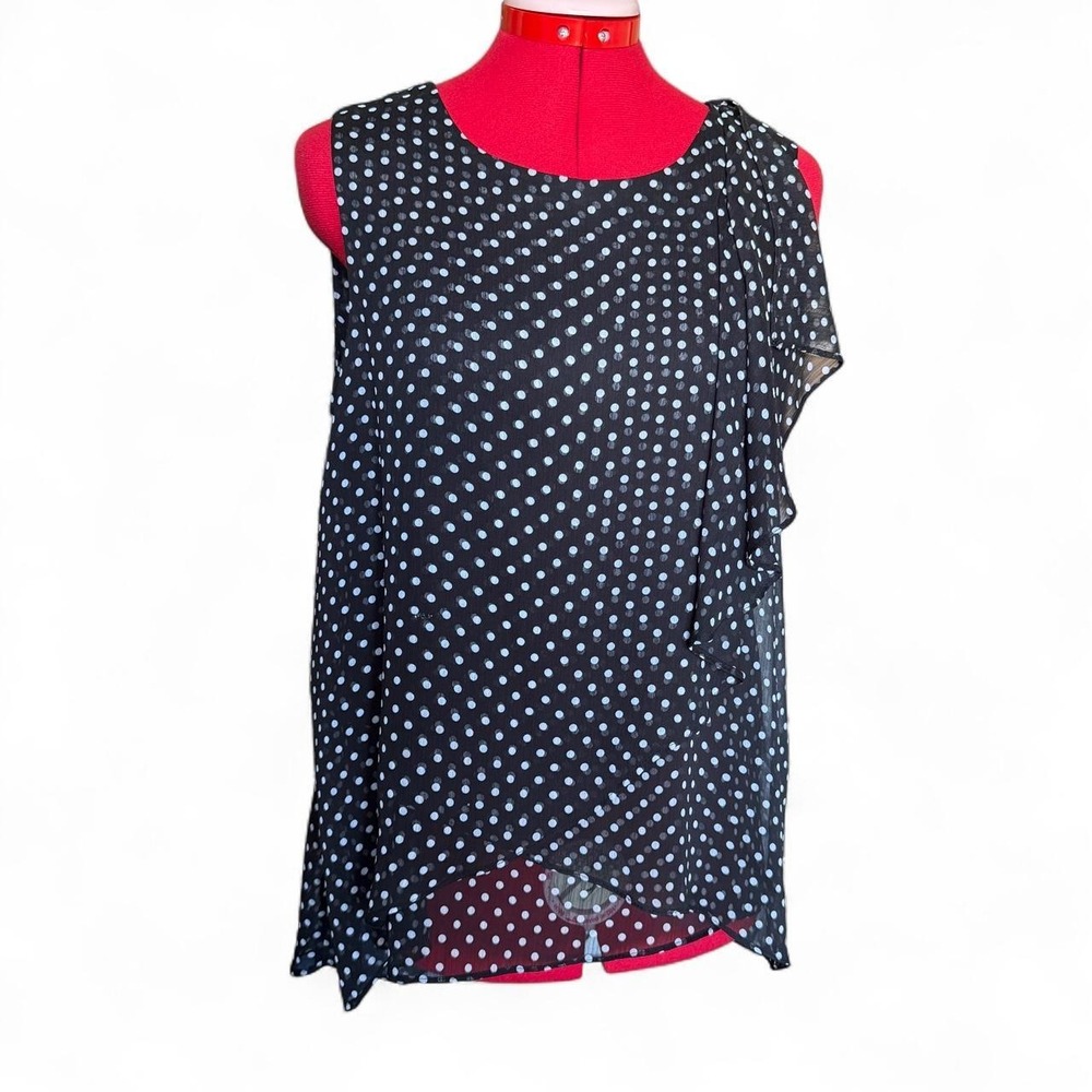 Cartise black & white polka dot sleeveless top ruffle shoulder detail size 8